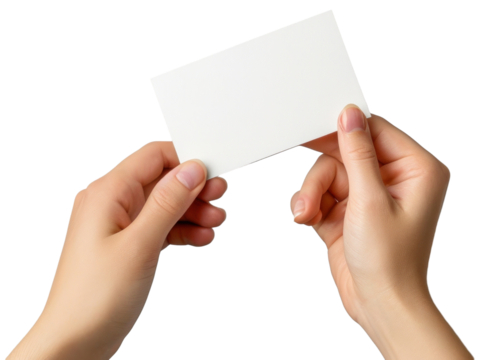 Blank white business card mockups on hand illustration PNG element cut out transparent isolated on white background ,PNG file ,artwork graphic design.