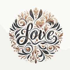 Love typography heart with flowers