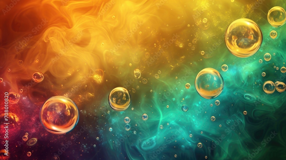 Poster Abstract background with flying bubbles on a colorful background