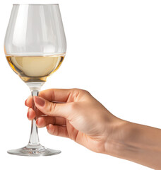 Obraz premium Hand holding a glass of wine illustration PNG element cut out transparent isolated on white background ,PNG file ,artwork graphic design.