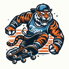 tiger and skate board logo vector illustration