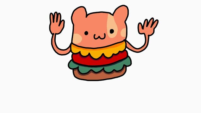 hand drawn animation cute cat burger