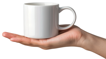 Hand holding white cup mack up illustration PNG element cut out transparent isolated on white background ,PNG file ,artwork graphic design.