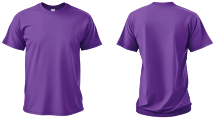 Purple T-shirt template with nothing neat, mockup for design and print. T-shirtT-shirt front and back view illustration PNG element cut out transparent isolated on white background ,PNG file.