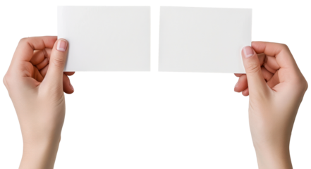 Blank white business card mockups on hand illustration PNG element cut out transparent isolated on white background ,PNG file ,artwork graphic design.