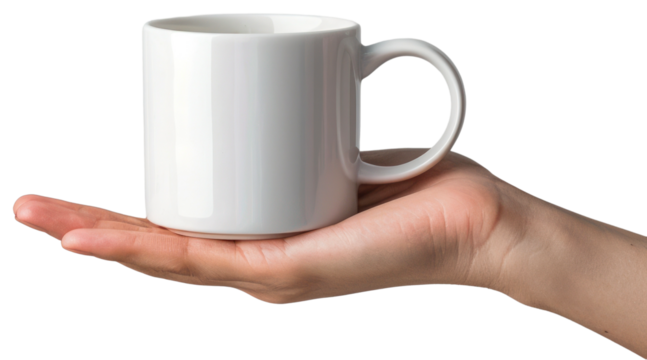 Hand holding white cup mack up illustration PNG element cut out transparent isolated on white background ,PNG file ,artwork graphic design. - Powered by Adobe