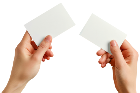 Blank white business card mockups on hand illustration PNG element cut out transparent isolated on white background ,PNG file ,artwork graphic design.