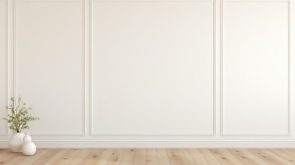 Empty white wall with vase and plant in vase. AI generated - obrazy, fototapety, plakaty
