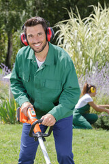 attractive man working in a garden