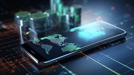 A mobile phone and globe