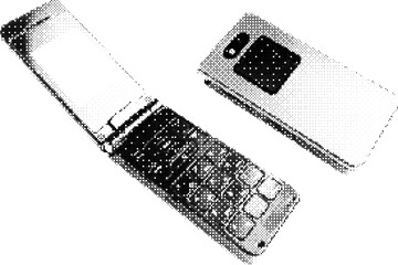 Classic retro flip mobile phone in 90s pixel style. Y2K aesthetic element retro cellphone - obrazy, fototapety, plakaty