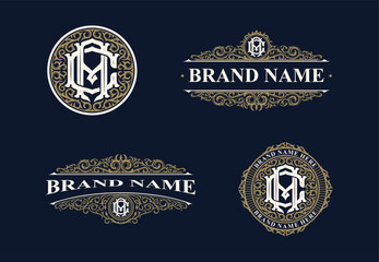 Set of letter AC or CA monogram logos template. Premiun, Luxury, Victorian, Vintage, Badge design, Ornament Frame Style. Vector collection good for wedding, fashion boutique, clothing brand and etc