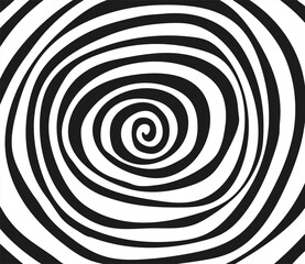 Monochrome psychedelic background. Vector spiral pattern. Optical illusion style. Hand drawn abstract illustration