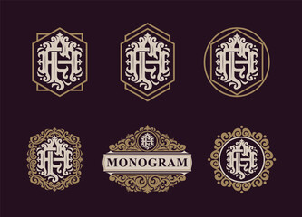 Set of letter AF or FA monogram logos template. Premiun, Luxury, Victorian, Vintage, Badge design, Ornament Frame Style. Vector collection good for wedding, fashion boutique, clothing brand and etc - obrazy, fototapety, plakaty