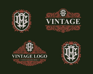Set of letter AG or GA monogram logos template. Premiun, Luxury, Victorian, Vintage, Badge design, Ornament Frame Style. Vector collection good for wedding, fashion boutique, clothing brand and etc