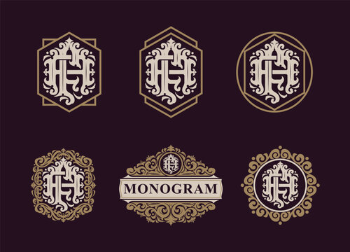 Set of letter AF or FA monogram logos template. Premiun, Luxury, Victorian, Vintage, Badge design, Ornament Frame Style. Vector collection good for wedding, fashion boutique, clothing brand and etc