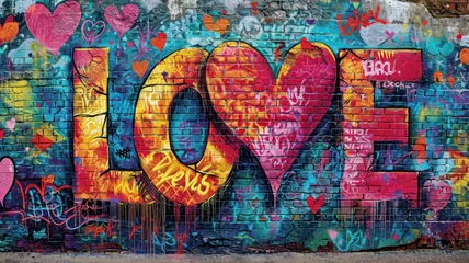 Foto op Aluminium Colorful Street Art, Graffiti LOVE in a Dynamic Composition © M.Gierczyk