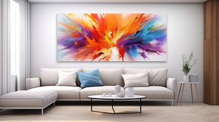 a vibrant abstract art piece, its bold and dynamic colors bursting with creativity against the pristine white canvas, symbolizing a whirlwind of inspiration and imagination.