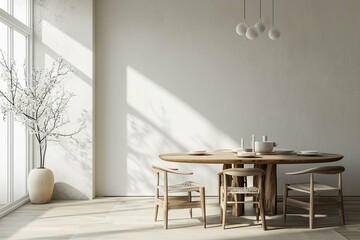 Scandinavian home interior design of modern dining room.