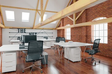 Modern bright coworking office interior.