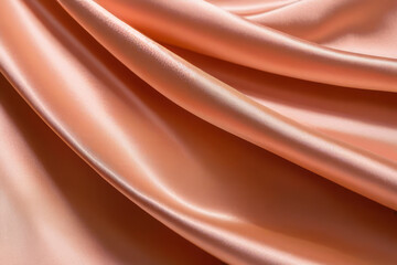 Close-up background with wavy texture of satin fabric color Peach Fuz