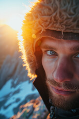 Portrait of a mountain climber wearing outdoor winter gear - Generative AI