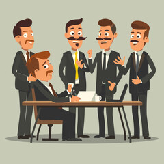 vector of team having meeting with boss discuss about new business plan, team restructure, teamwork