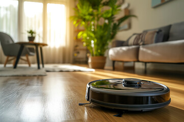 リビングの床を掃除するロボット掃除機
