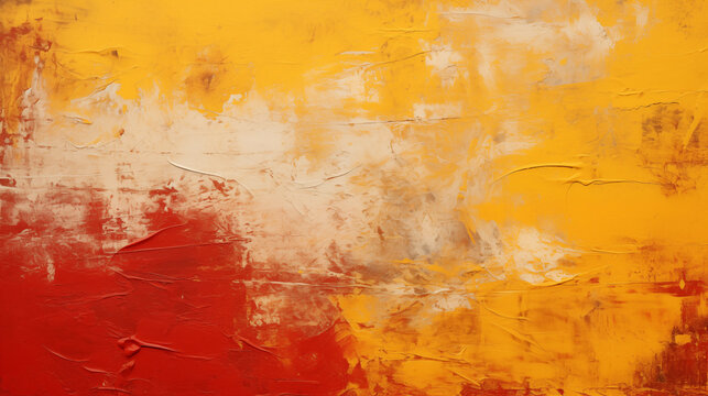 Abstract red and yellow oil brushstroke over painting wall texture