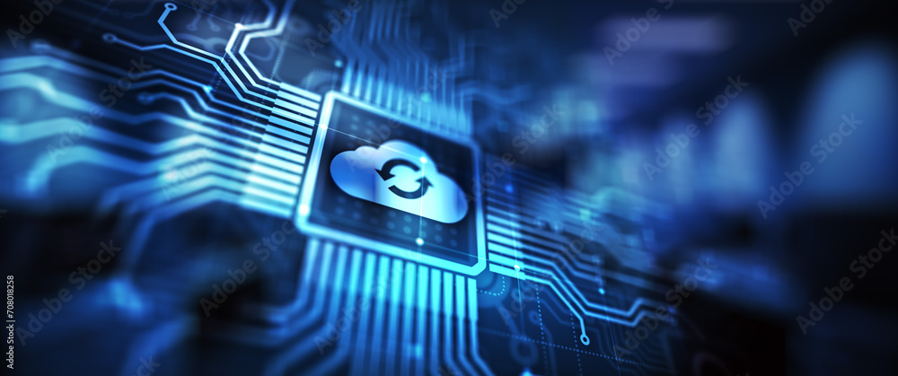 Poster cloud technology computing and data storage concept on virtual screen.