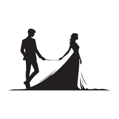 Enduring Affection: Graceful Romantic Couple silhouette, a visual expression of enduring love - Valentine Silhouette - Couple vector

