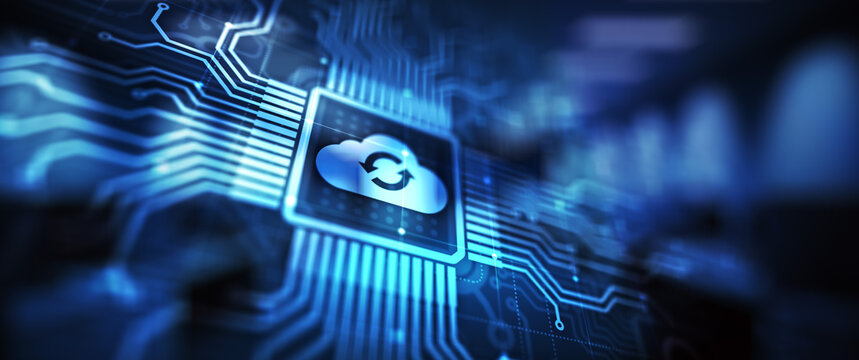 Cloud technology computing and data storage concept on virtual screen.