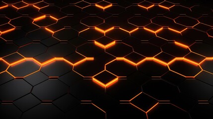 Black background with blue neon hexagon grid. Glowing hex background - obrazy, fototapety, plakaty