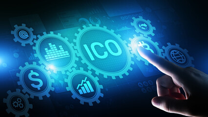ICO - Initial coin offering, Fintech, Financial and cryptocurrency trading concept on virtual...