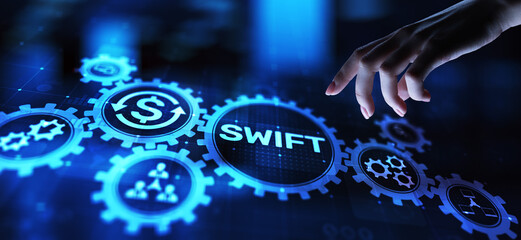 SWIFT international payment system financial technology banking and money transfer concept on...