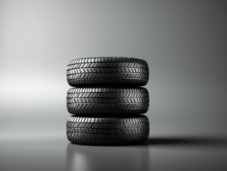 Fototapeta na wymiar Pile of black rubber tires on isolated background