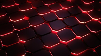 Abstract dark hexagon red neon background technology style.