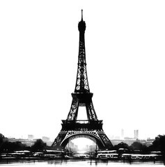 Eiffel Tower in Paris, France. Black and white illustration.