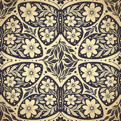 Hand drawn butterflies flowers seamless pattern. Scandinavian folk seamless butterfly floral texture