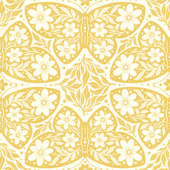 Hand drawn butterflies flowers seamless pattern. Scandinavian folk seamless butterfly floral texture