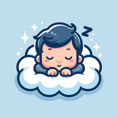 cute baby sleeping on a cloud pillow cartoon illustration
