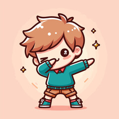 cute cool boy dabbing pose cartoon vector illustration