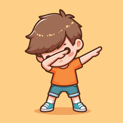 cute cool boy dabbing pose cartoon vector illustration