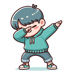 cute cool boy dabbing pose cartoon vector illustration