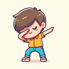 cute cool boy dabbing pose cartoon vector illustration