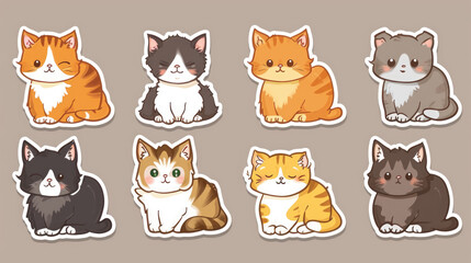 Cat portrait stickers with a selection of adorable cat breeds on a clean background.