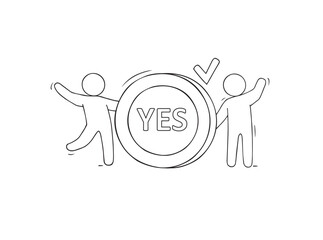 Checklist, survey or test with tick marks and doodle people