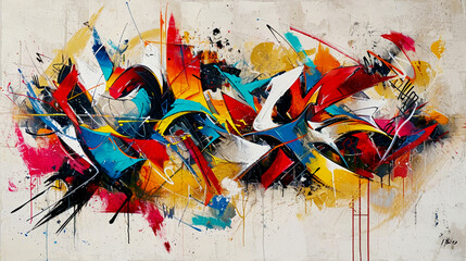 Abstract expressionism is conveyed here through dynamic and colorful brushstrokes on a bright background of various oil paints.
