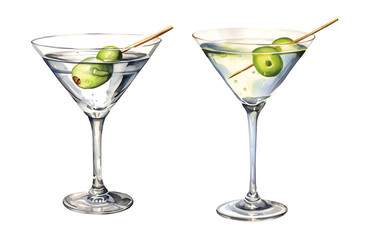 Martini, watercolor clipart illustration with isolated background.