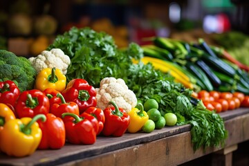 Assortment of ripe vegetables on the market counter